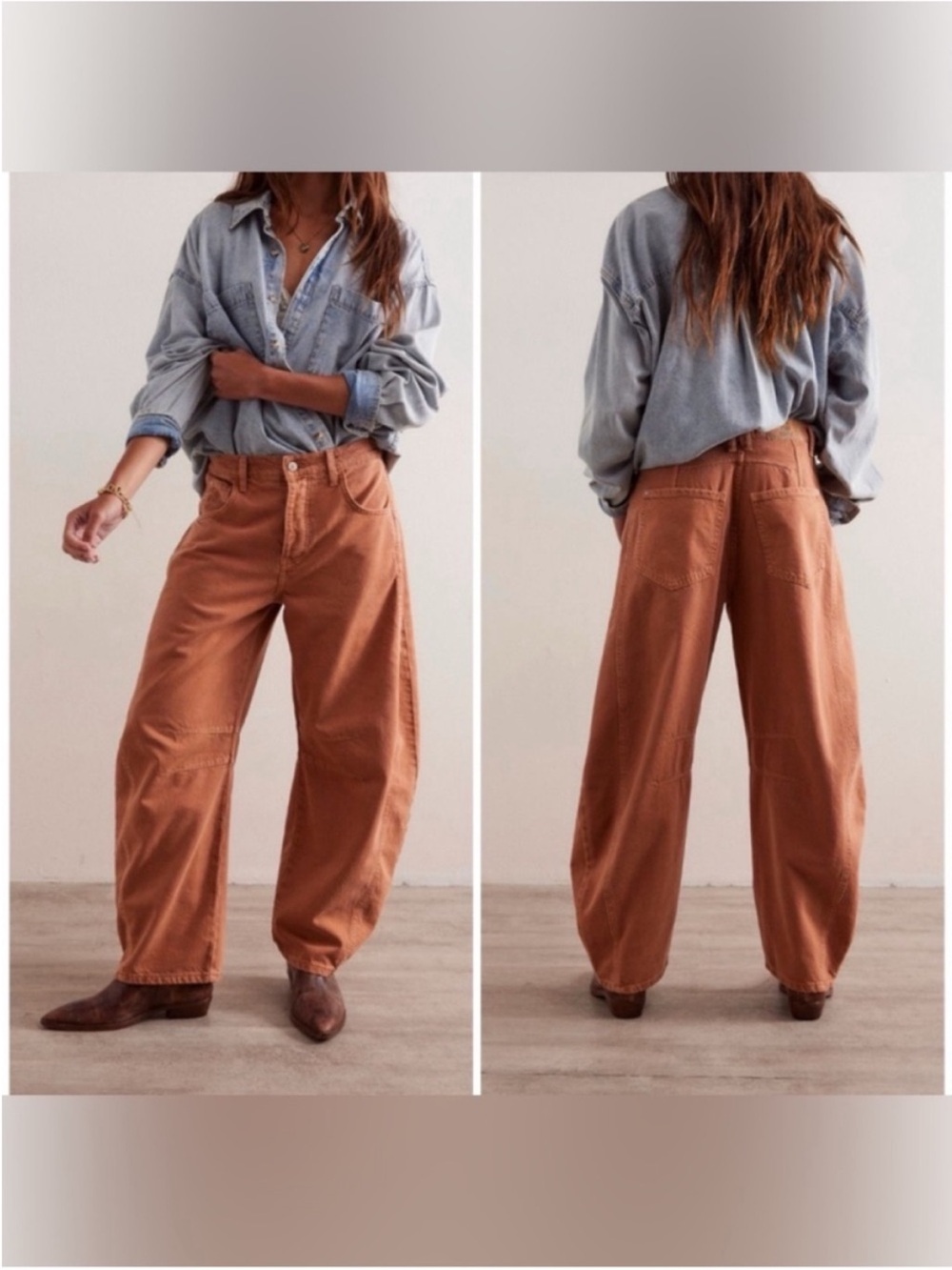 NWT Free People We The Free Good Luck Mid-Rise Barrel Jeans - ginger root - 32